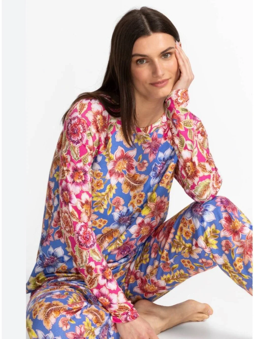 Johnny Was The Raglan Floral Pajamas Set Womens Small Top and flare Pants Cozy - Picture 1 of 16